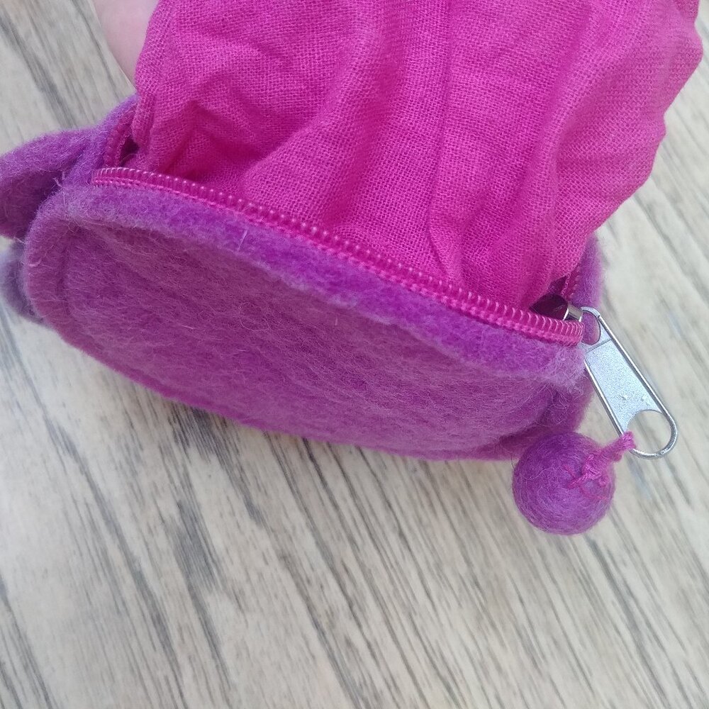 Handmade purple wool felt pouch wallet coin purse - Picture 8 of 11